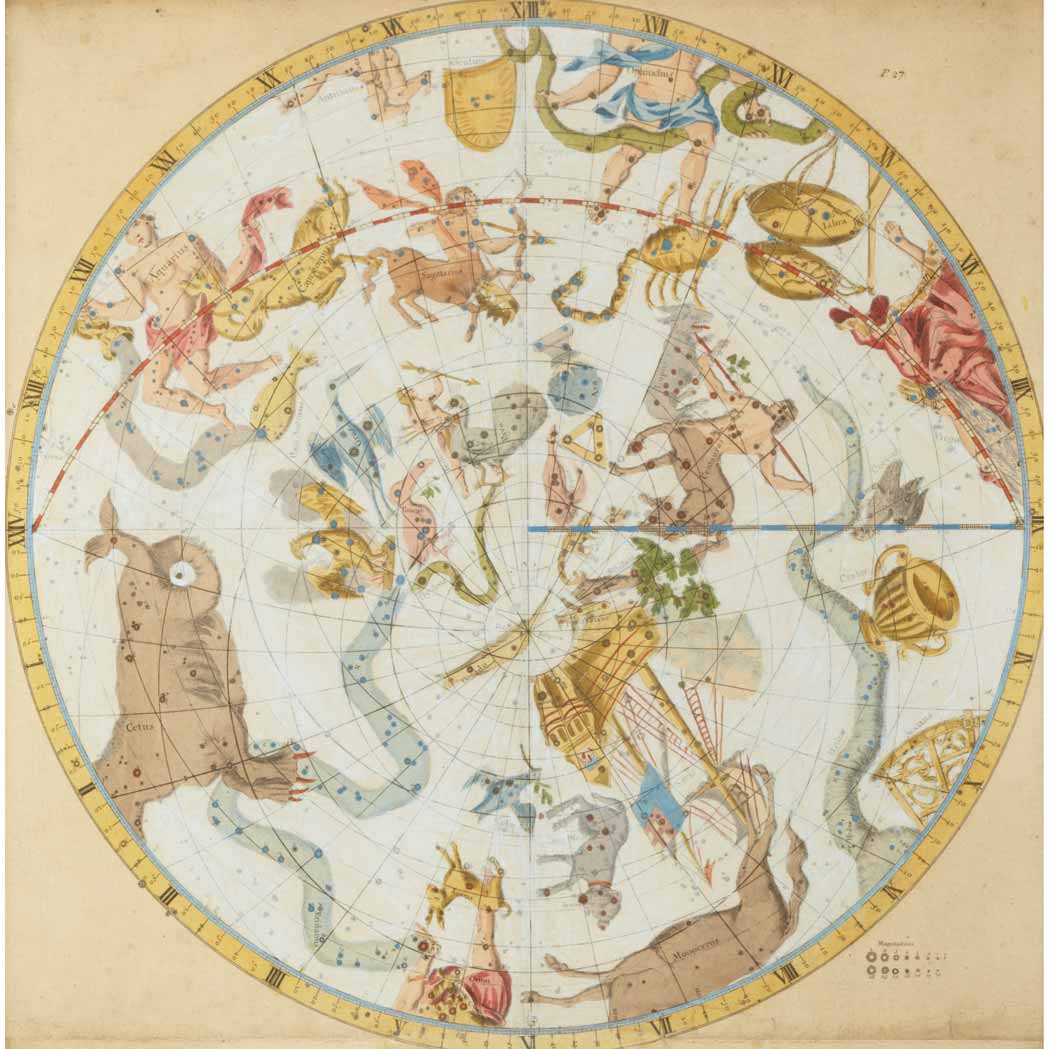 Appraisal: Artist Unknown ZODIAC STUDY Hand-colored engraving Sight of sheet x