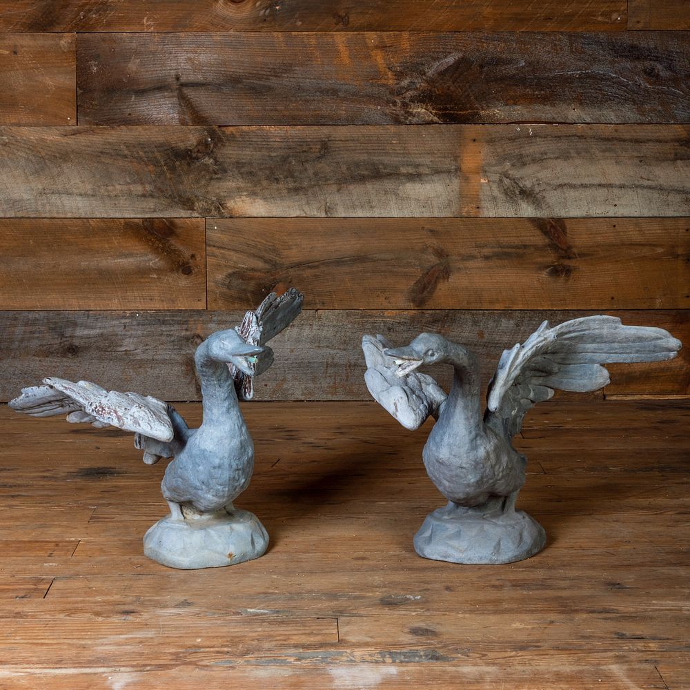 Appraisal: Pair of Grey Painted Lead and Zinc Models of Swans