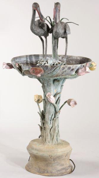 Appraisal: Polychrome Metal Bird Fountain early to mid- th c the