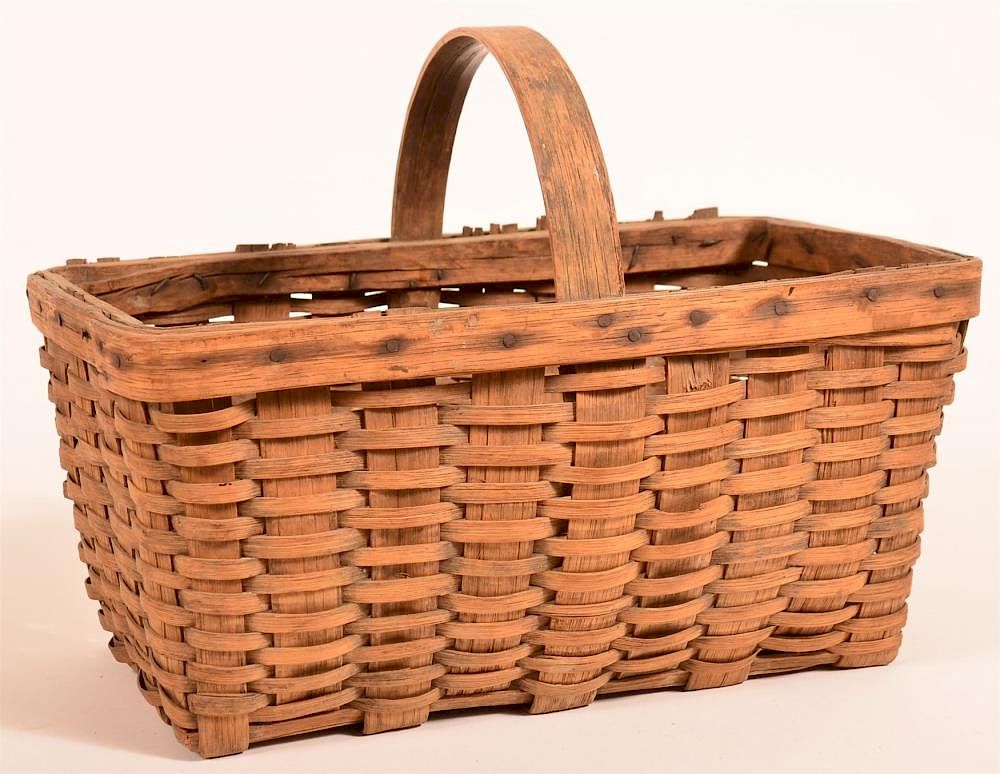 Appraisal: Woven Oak Splint Field Basket th Early th Century Woven