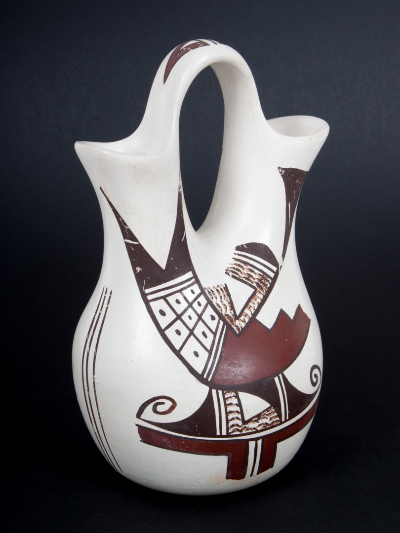 Appraisal: Hopi painted pottery wedding vase white ground with painted stylized