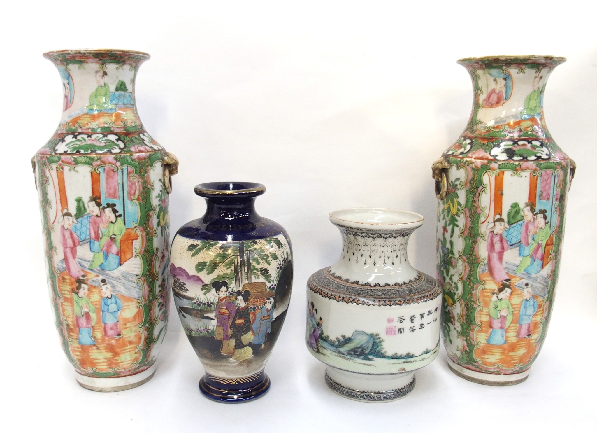 Appraisal: Pair of famille rose vases Satsuma vase and another vase