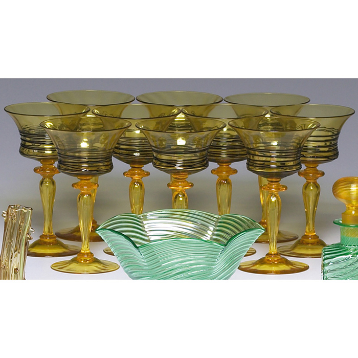 Appraisal: Steuben glasses eleven flaring shape in Bristol yellow glass with