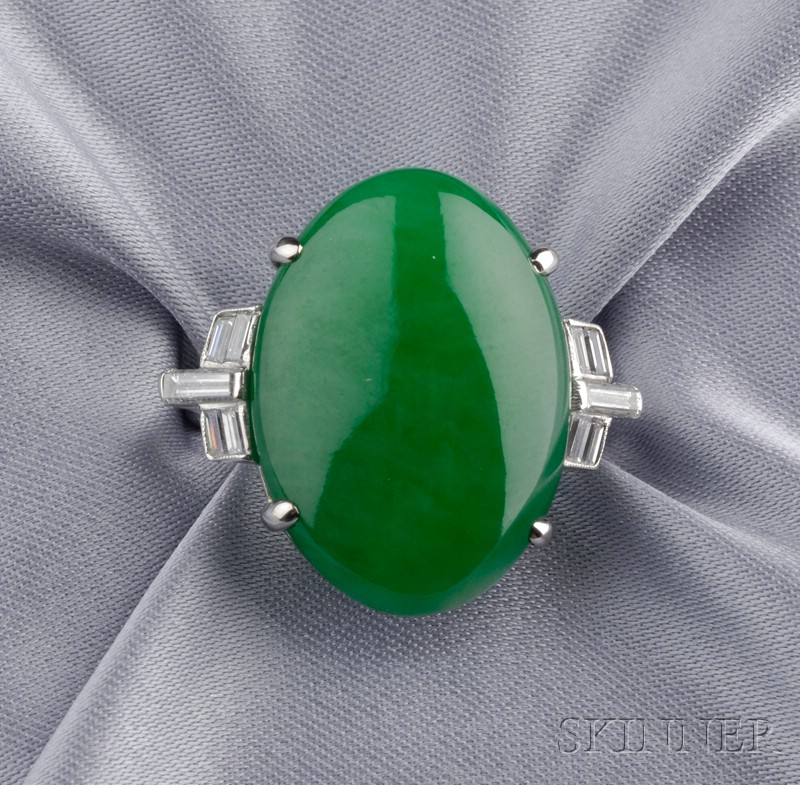 Appraisal: kt White Gold and Jadeite Ring set with a jadeite