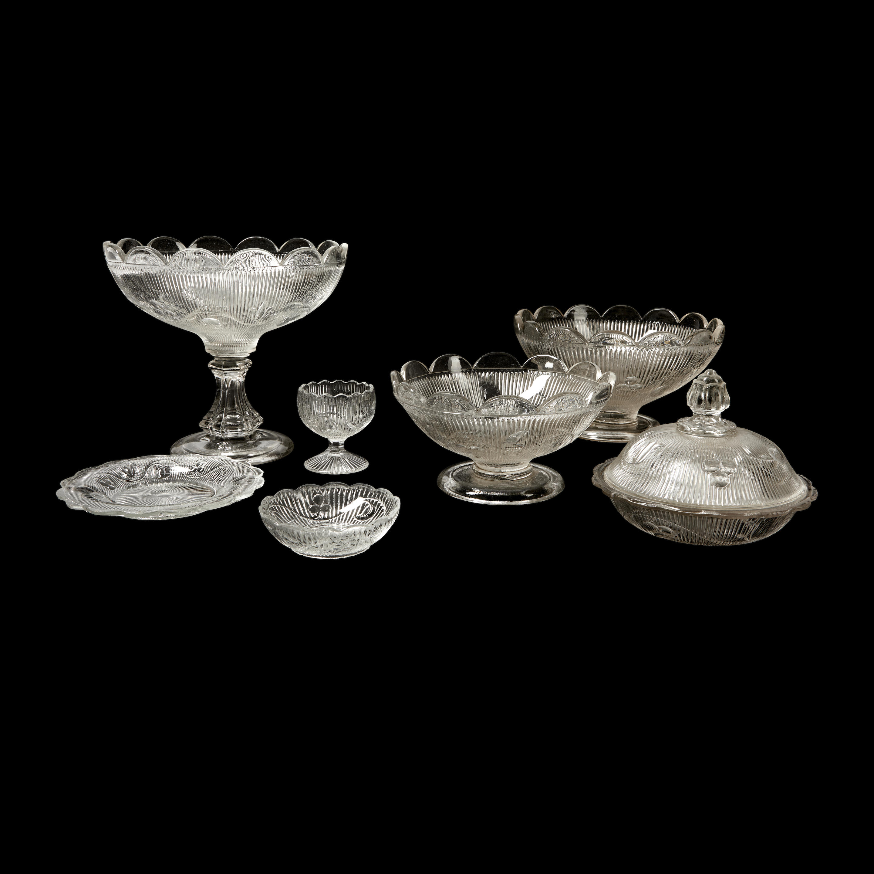 Appraisal: Twenty-Five Pieces of Early American Colorless Bellflower Pressed Glassware including