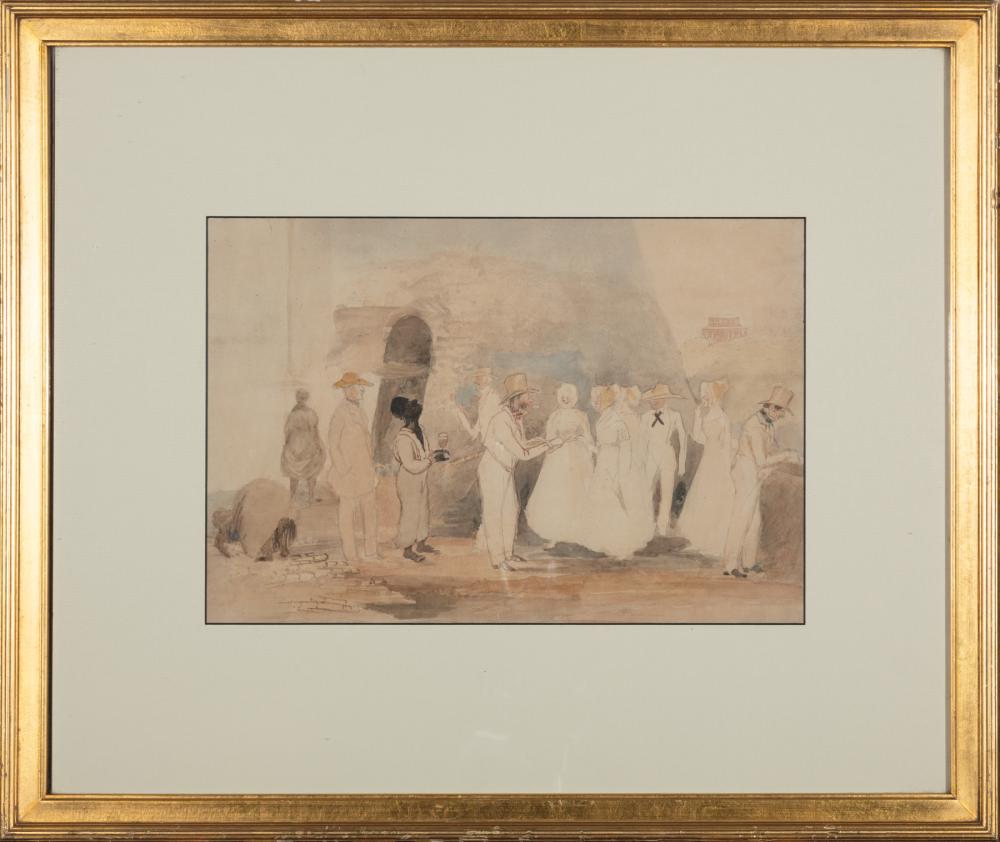 Appraisal: Southern School th c Outdoor Gathering watercolor on paper unsigned