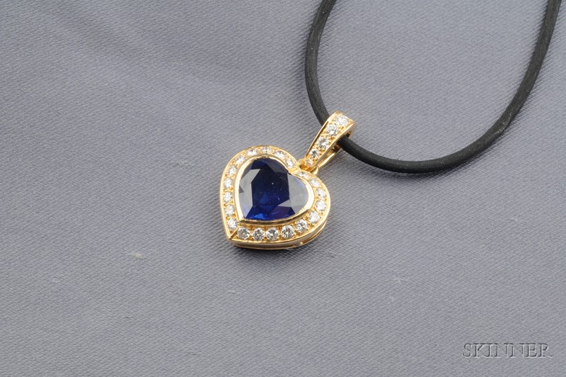 Appraisal: kt Gold Sapphire and Diamond Heart Pendant France the sapphire