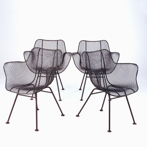 Appraisal: Four Woodard wire dining chairs painted black x x