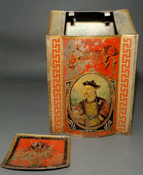 Appraisal: Paint decorated tin tea bin late th c h x