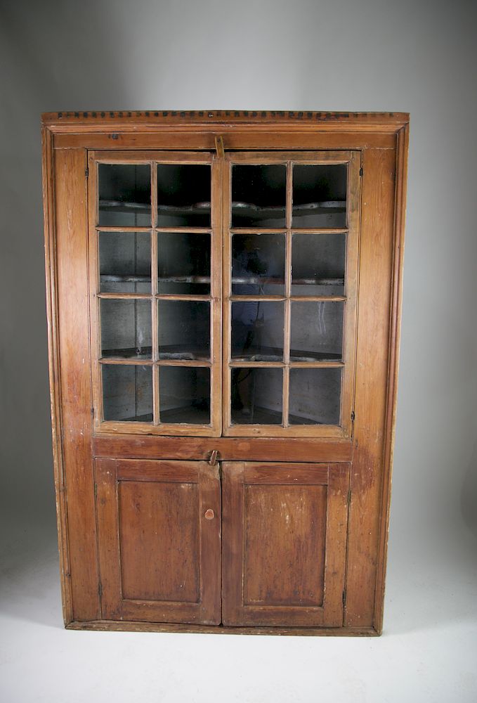 Appraisal: th Century Nantucket Pine Glazed Door Corner Cabinet Exclusive on