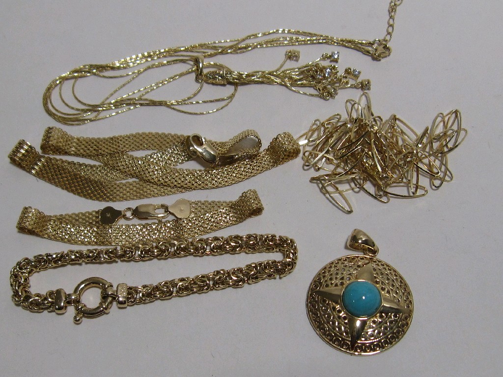 Appraisal: Lot of silver gilt jewellery to include two bracelets turquoise