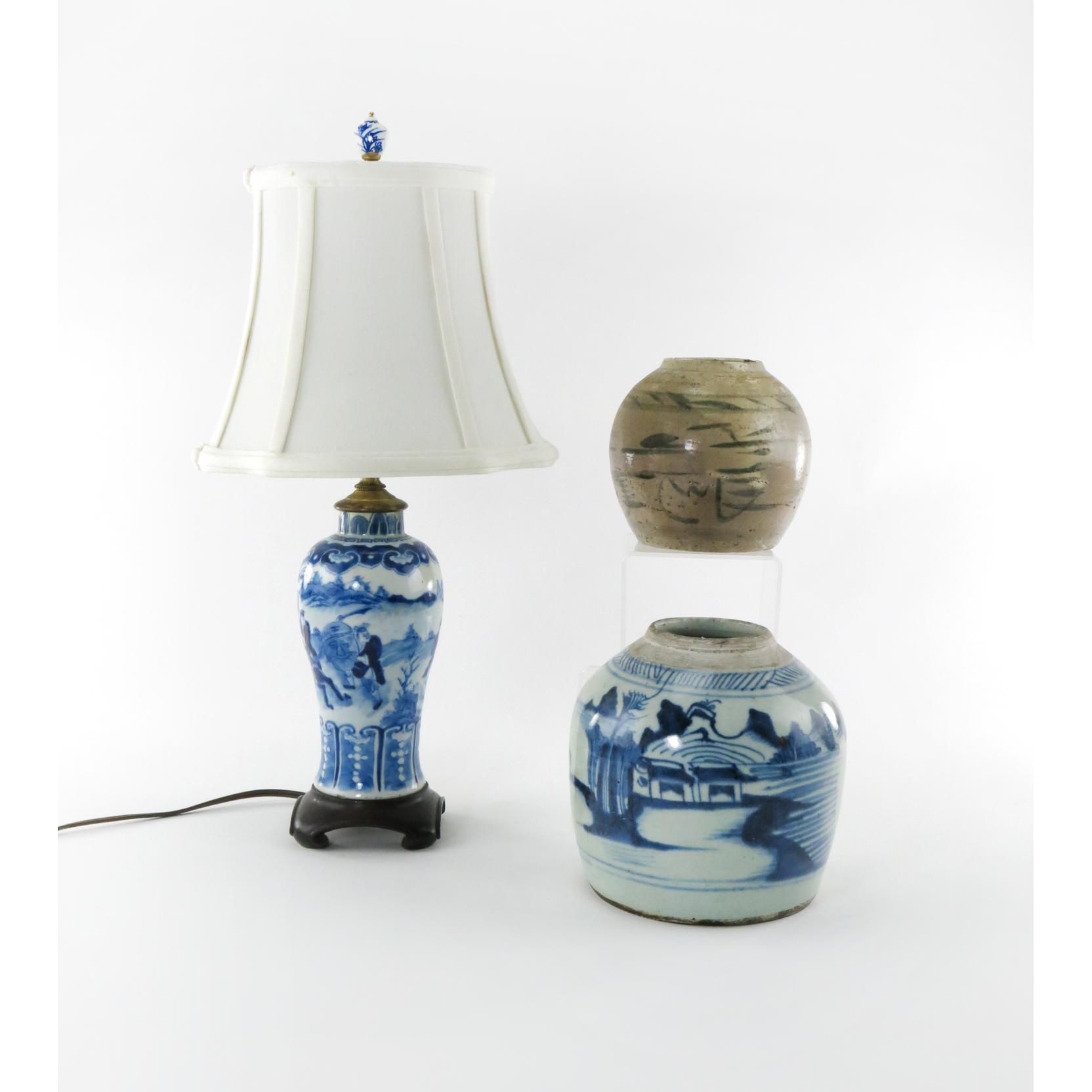 Appraisal: Chinese Porcelain Lamp and Canton Ginger Jars th century the