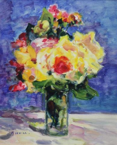 Appraisal: SEBIRE Gaston Oil on Canvas Bouquet Aux Roses Signed lower