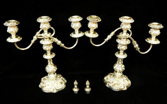 Appraisal: Pair th C English Barker-Ellis silver plate candelabra each with