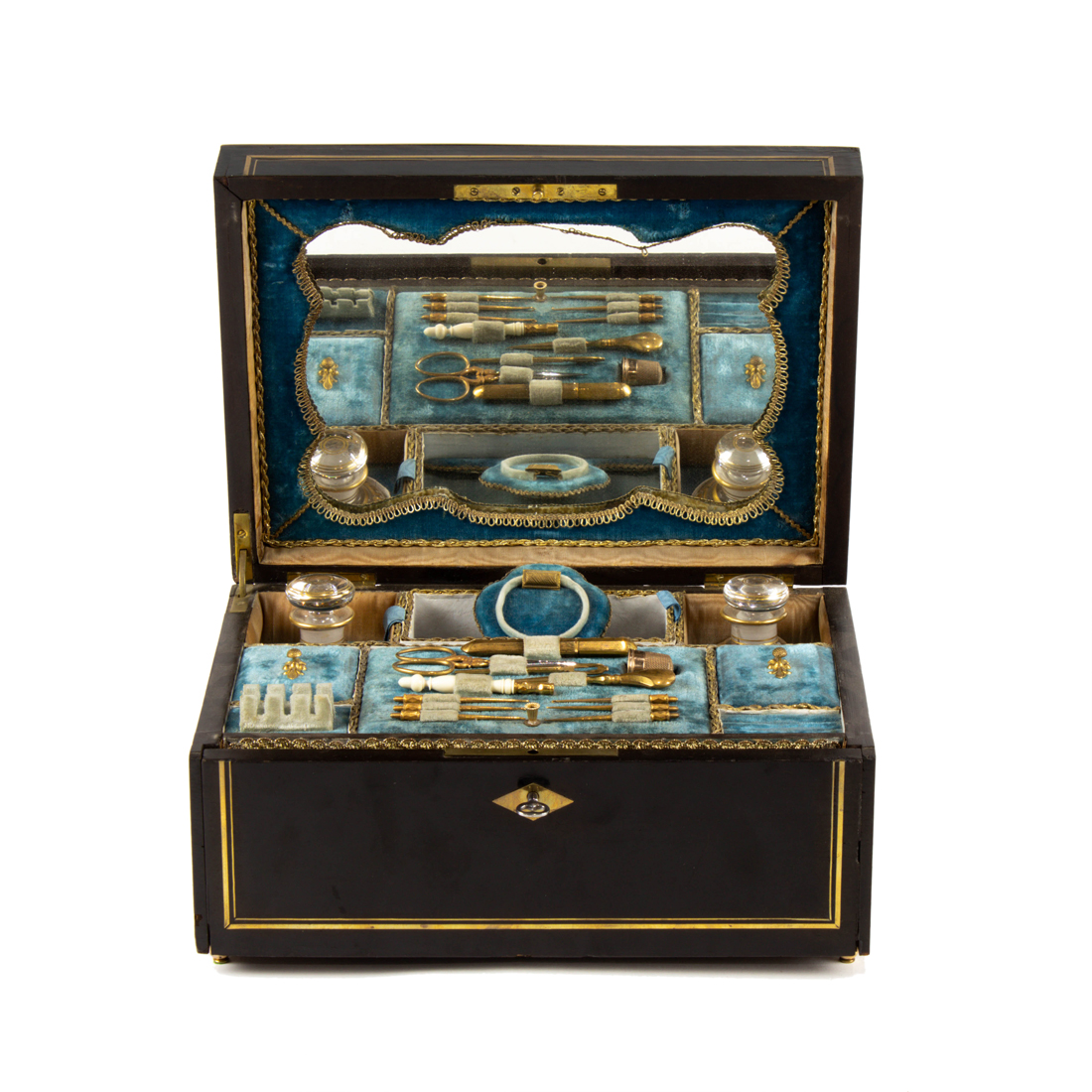 Appraisal: A NAPOLEON III BRASS INLAID DRESSING AND SEWING BOX THIRD