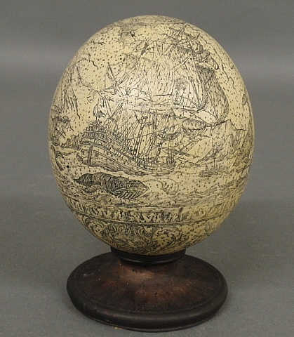 Appraisal: - Ostrich egg with incised and engraved decoration of a