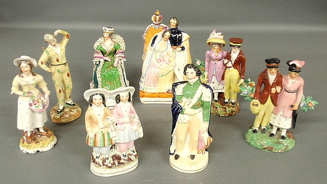 Appraisal: - Eight Staffordshire figures incl Royal couples largest h x