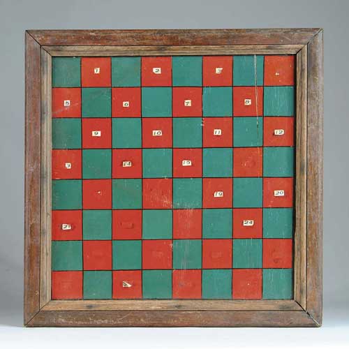 Appraisal: PAINTED RED AND GREEN GAME BOARD Framed painted grain board