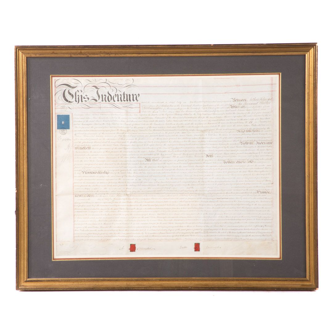 Appraisal: Indenture document dated July ink and seals on velum framed