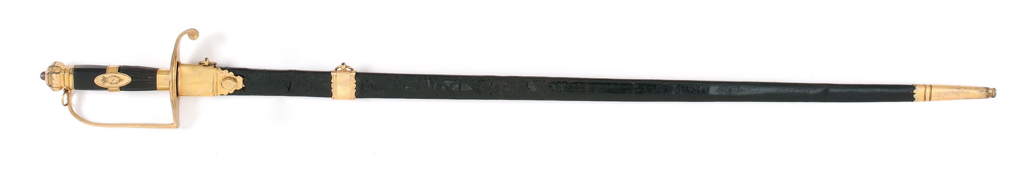 Appraisal: ENGLISH SWORD AND SCABBARD th CenturyGilt handle with ebony grip