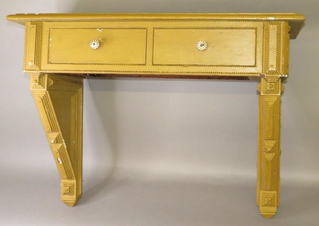 Appraisal: MUSTARD TWO-DRAWER TRAMP ART STYLE WALL SHELFca - Pennsylvania with