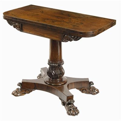 Appraisal: A William IV rosewood card table the hinged swivel top