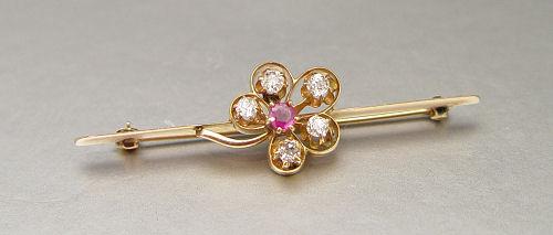 Appraisal: ANTIQUE DIAMOND PINK SAPPHIRE BAR PIN K yellow gold bar