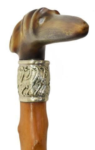 Appraisal: Gent's figural carved horn and wood walking cane likely early