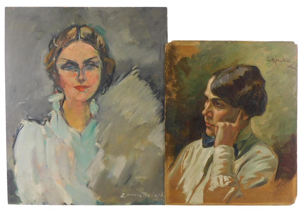 Appraisal: Two double-sided artist studies on board the first portrait of