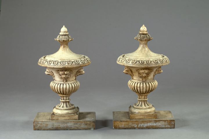 Appraisal: Large Pair of Cast-Iron and Polychromed Decorative Urns fourth quarter