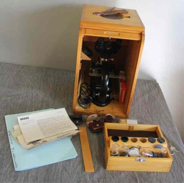 Appraisal: Zeiss Microscope in Vintage Tambour Front Case From a Larchmont