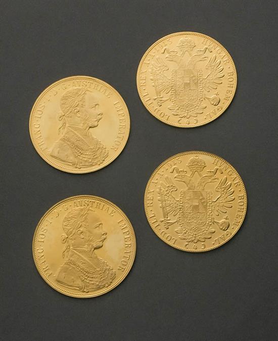 Appraisal: Four Austrian -Restrike Four-Ducat Gold Coins