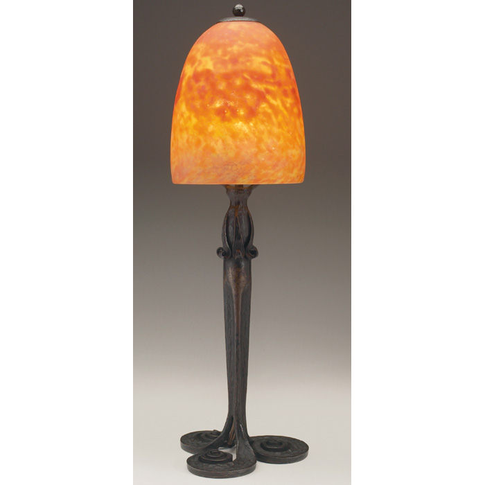 Appraisal: Daum table lamp domed shade of mottled apricot and yellow