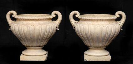 Appraisal: PAIR OF ENGLISH TERRACOTTA URNS BY JAMES PULHAM BROXBOURNE Each