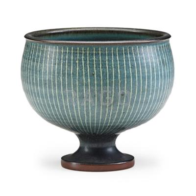 Appraisal: HARRISON McINTOSH b Glazed stoneware coupe with stripe pattern Claremont