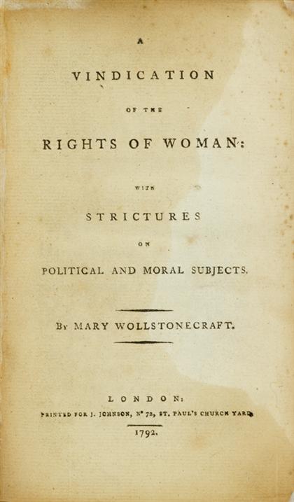 Appraisal: vol Wollstonecraft Mary A Vindication of The Rights of Women