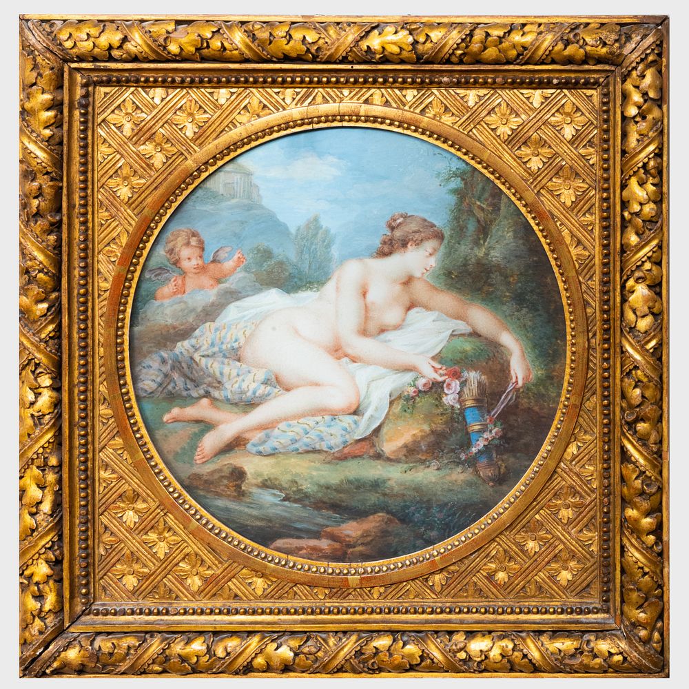 Appraisal: French School Venus and Cupid Gouache on paper unsigned in