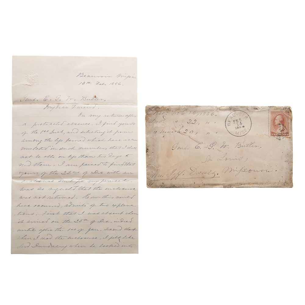 Appraisal: Autograph Letter of Jefferson Davis Jefferson Davis to Gen Edward