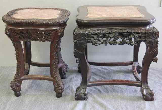 Appraisal: Two Antique Chinese Hardwood Stands with InsetMarble Tops From a