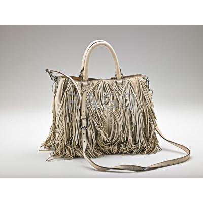 Appraisal: PRADA GRAUFFRE TOTE Cream fringe with silver tone hardware and