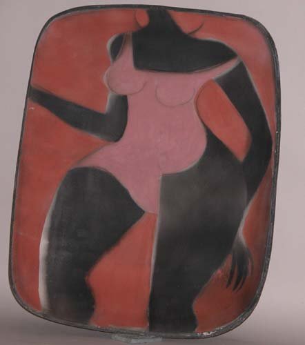 Appraisal: Wall Hanging with Woman in Pink Ceramic on Ceramic Caplan