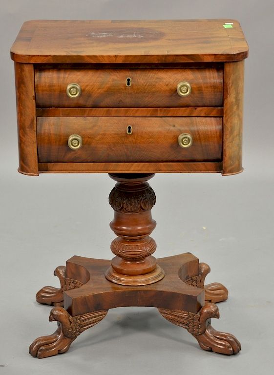 Appraisal: Empire mahogany two drawer work table with paw feet circa