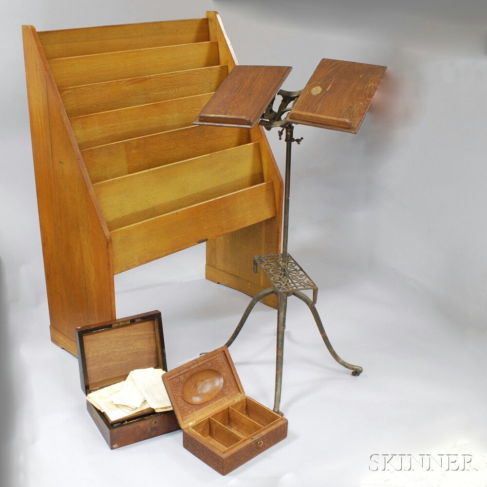 Appraisal: Columbia Dictionary Stand an Oak Book Rack and Two Boxes