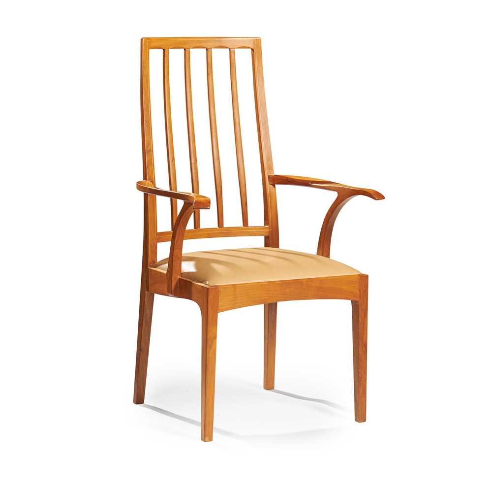 Appraisal: EDWARD BARNSLEY - TALL ARMCHAIR CIRCA walnut with sycamore inlay