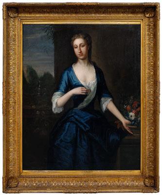 Appraisal: th century portrait three-quarter portrait of woman in blue gown