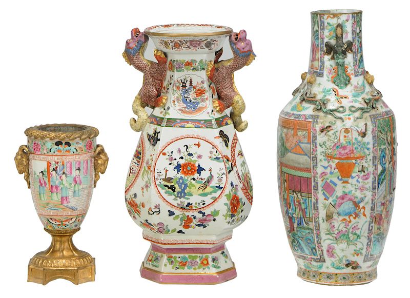 Appraisal: Chinese Rose Medallion Mason's Ironstone Vases th century comprising three