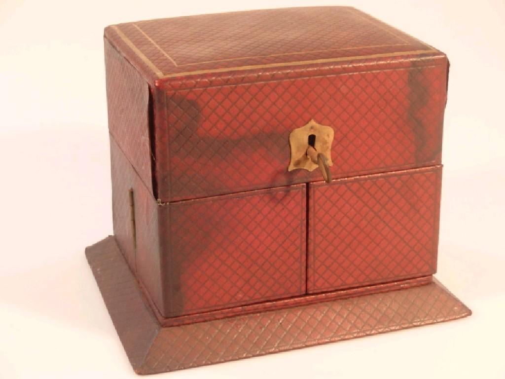 Appraisal: A Victorian stamped red leather casket with gilt lines to