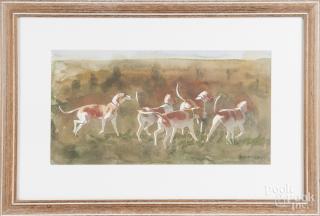 Appraisal: Robert Stack American b watercolor and gouache of five hounds