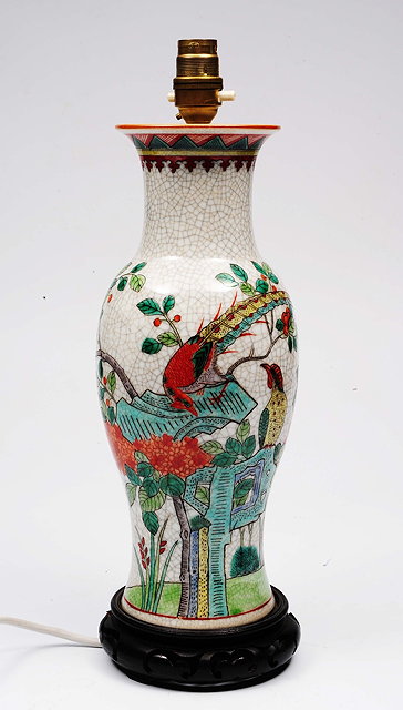 Appraisal: A Chinese crackleware vaseconverted to a table lamp