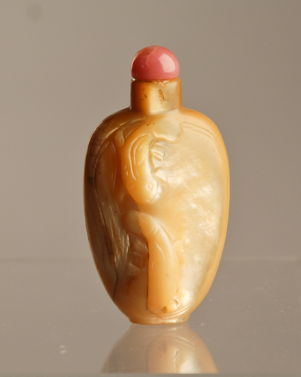 Appraisal: A th C Carved Mother of Pearl Snuff Bottle ovoid